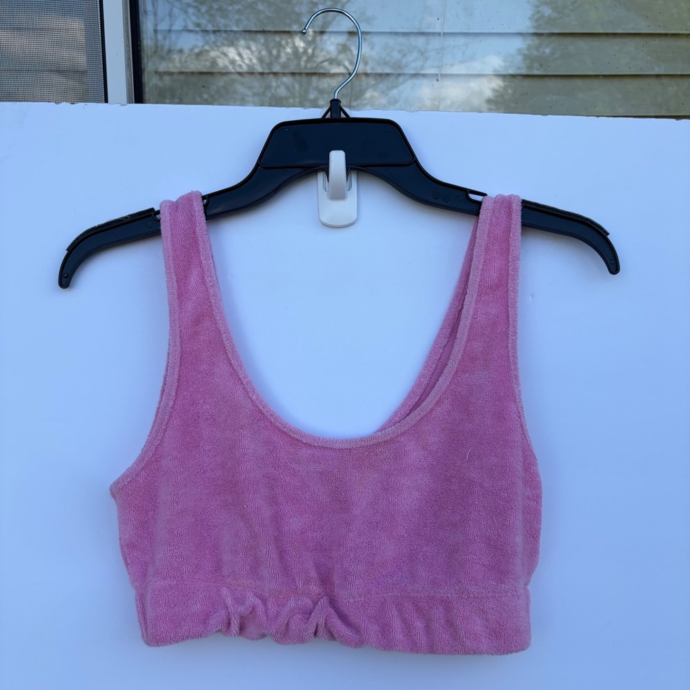 Pink Terry Cloth Crop Top Bralette Sleeveless Scoop Neck Beach Loungewear